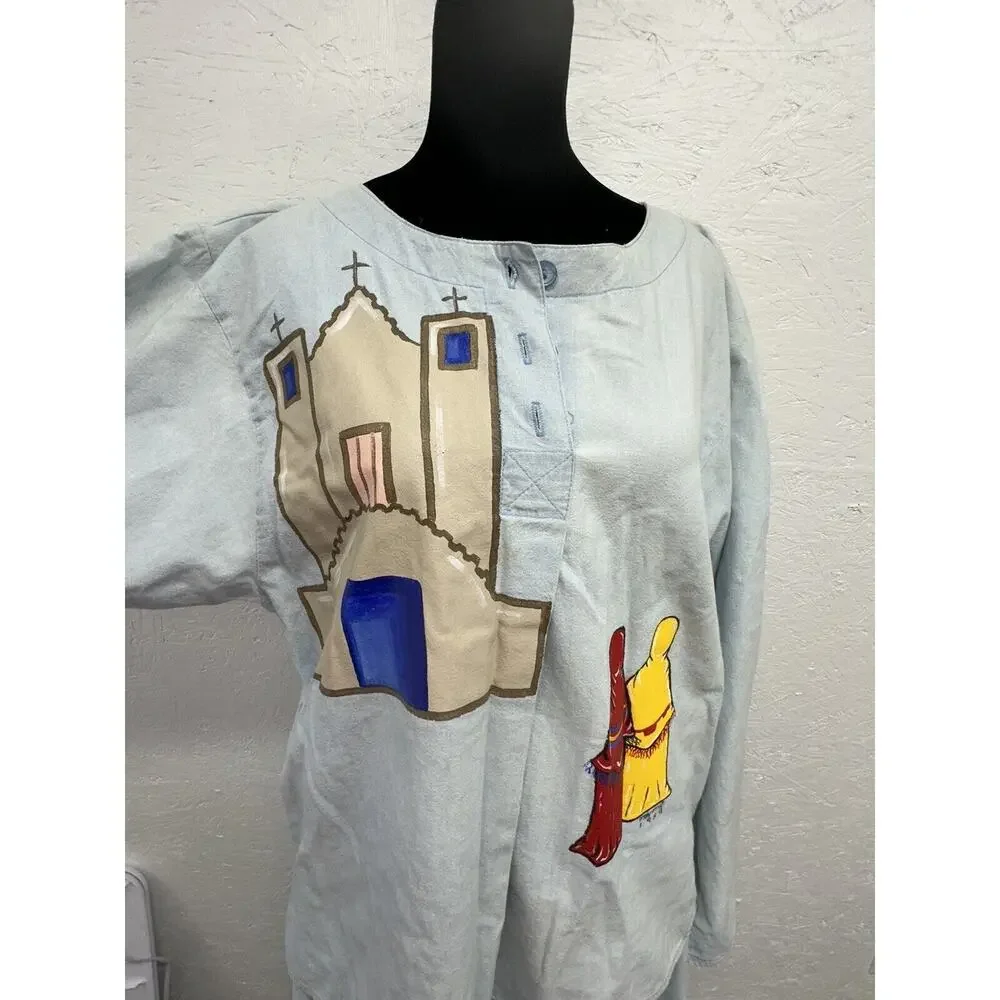 Vintage 80s Sunbelt Denim Cotton Hand Painted Set Made In USA - Picture 2 of 14